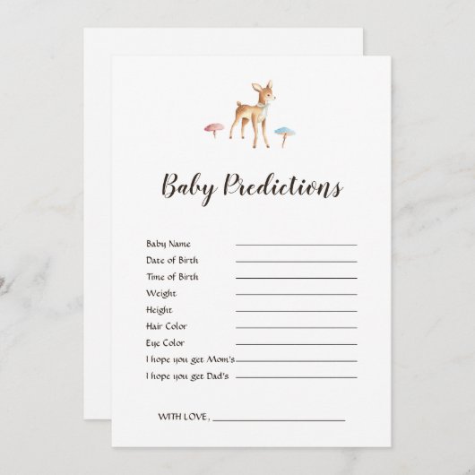 Waterverf Deer White Baby shower Predicted Game (Voorkant / Achterkant)