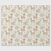 Waterverf Deer Winter Greenery Cadeaupapier (Vlak)