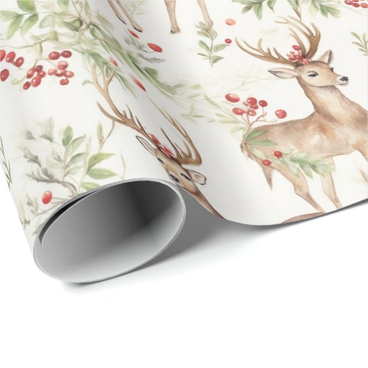 Waterverf Deer Winter Greenery Cadeaupapier (Rol Hoek)