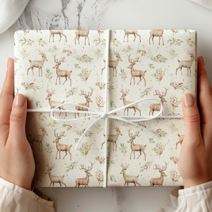 Waterverf Deer Winter Greenery Cadeaupapier