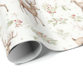 Waterverf Deer Winter Greenery Cadeaupapier (Rol Hoek)