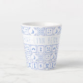 Waterverf Delfts Blauw en Wit Tegel | Monogram Latte Mok (Voorkant)