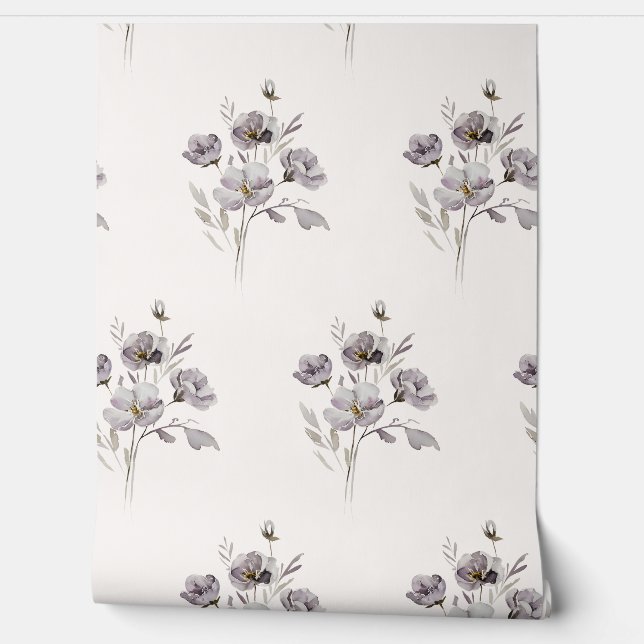 waterverf delicate bloem gedempt paarse behang (Afrollen)