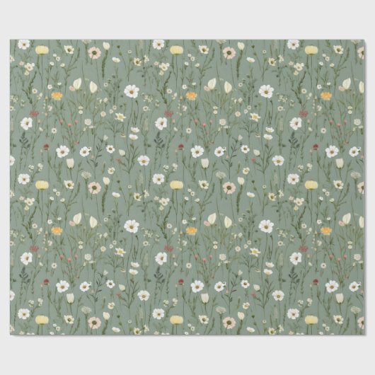 Waterverf Delicate Bloemen Bladgroen Bladjespatroo Cadeaupapier (Vlak)