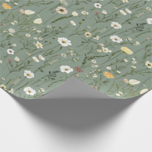 Waterverf Delicate Bloemen Bladgroen Bladjespatroo Cadeaupapier (Hoek)