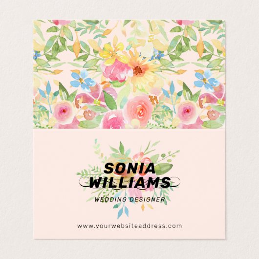 Waterverf delicate bloemen bouquet visitekaartje (Buitenkant ongevouwen)