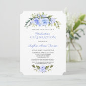 Waterverf Delicate Blue Floral Graduation Party Kaart (Staand voorkant)