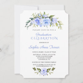Waterverf Delicate Blue Floral Graduation Party Kaart