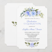Waterverf Delicate Blue Floral Graduation Party Kaart (Voorkant / Achterkant)