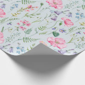 Waterverf Delicate Flowers Foliage Pattern Blue Cadeaupapier (Hoek)