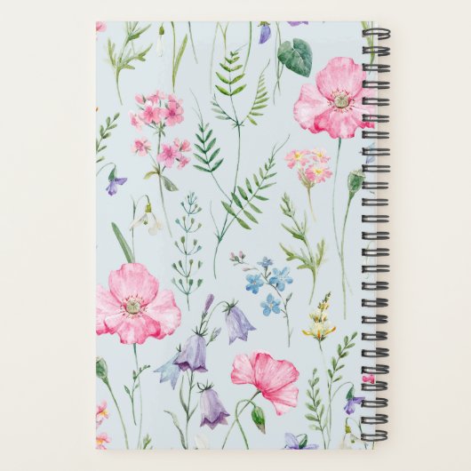 Waterverf Delicate Flowers Foliage Pattern Blue Planner (Achterkant)