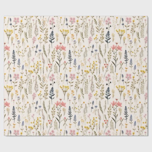Waterverf Delicate Flowers Foliage Pattern Cream Cadeaupapier (Vlak)