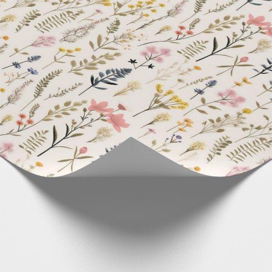 Waterverf Delicate Flowers Foliage Pattern Cream Cadeaupapier (Hoek)