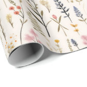 Waterverf Delicate Flowers Foliage Pattern Cream Cadeaupapier (Rol Hoek)