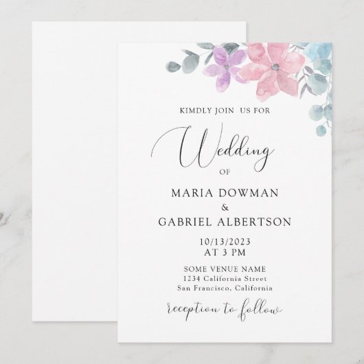 Waterverf delicate pastel botanic Floral bruiloft Kaart (Voorkant / Achterkant)