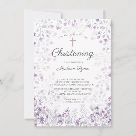 Waterverf Delicate Purple Flowers Christening Kaart (Voorkant)