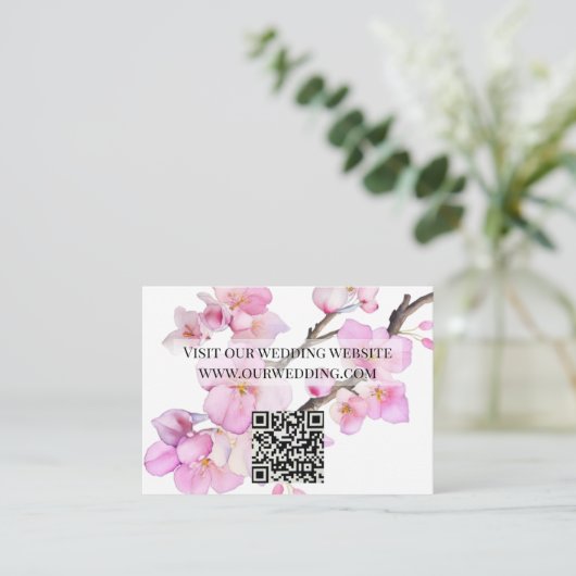 Waterverf delicate roze bloemen QR bruiloft Informatiekaartje (Staand voorkant)