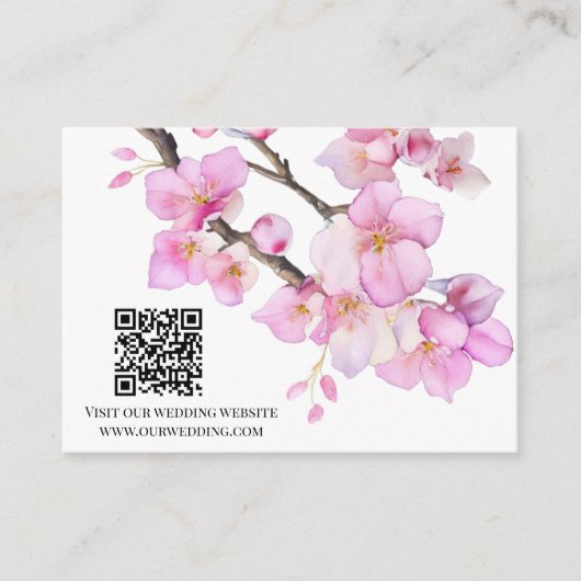Waterverf delicate roze bloemenlente bloesems QR Informatiekaartje (Voorkant)