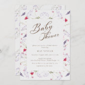 Waterverf Delicate Wildflower Baby shower Kaart (Voorkant / Achterkant)