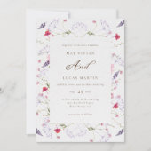 Waterverf Delicate Wildflower Kalligrafie Bruiloft Kaart (Voorkant)