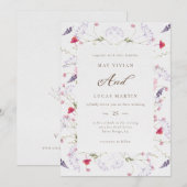 Waterverf Delicate Wildflower Kalligrafie Bruiloft Kaart (Voorkant / Achterkant)