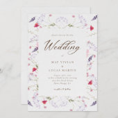 Waterverf Delicate Wildflower Kalligrafie Bruiloft Kaart (Voorkant / Achterkant)