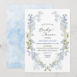 Waterverf Delphinium blauw bloemen baby shower Kaart