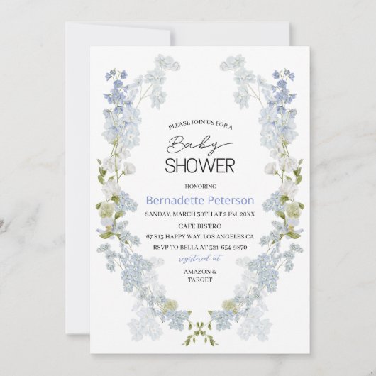 Waterverf Delphinium blauw bloemen baby shower Kaart (Voorkant)