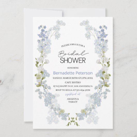 Waterverf Delphinium blauw bloemen Vrijgezellenfee Kaart (Voorkant)