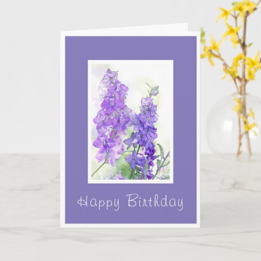 Waterverf Delphiniums Kaart (Gele Bloem)