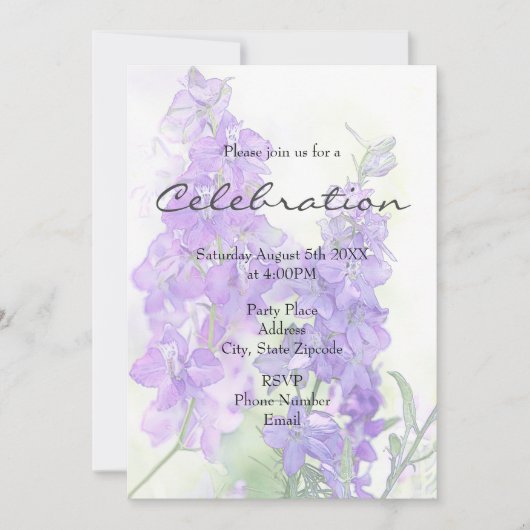 Waterverf Delphiniums Uitnodiging (Voorkant)
