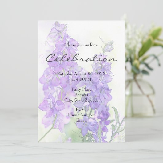 Waterverf Delphiniums Uitnodiging (Staand voorkant)