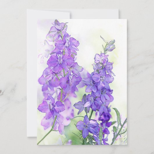 Waterverf Delphiniums Uitnodiging (Achterkant)