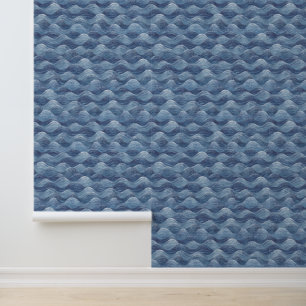 Waterverf Denim Blauw Grijs Zee Golven Strandhuis  Behang