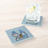 Waterverf Denim Gnomes en Dog Glazen Onderzetter (Schuin)