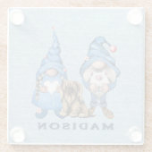 Waterverf Denim Gnomes en Dog Glazen Onderzetter (Achterkant)