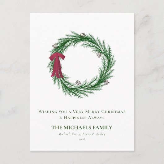 Waterverf Denn en Denneappels Kerstvakantie  Feestdagenkaart (Voorkant)