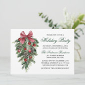 Waterverf dennen bessen boog groen feestje kaart (Staand voorkant)