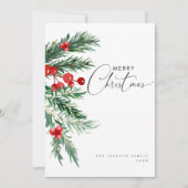 Waterverf dennen & bessen Kerst Vakantie Kaart (Voorkant)