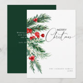 Waterverf dennen & bessen Kerst Vakantie Kaart (Voorkant / Achterkant)