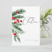 Waterverf dennen & bessen Kerstkaart (Staand voorkant)