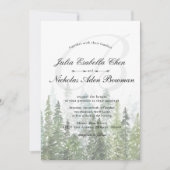 Waterverf dennen Bossen bos monogram bruiloft Kaart (Voorkant)