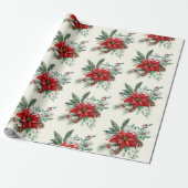 Waterverf dennen rode poinsettia kerst cadeaupapier (Uitgerold)