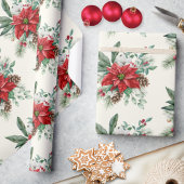 Waterverf dennen rode poinsettia kerst cadeaupapier