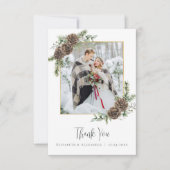 Waterverf dennenappel elegante winter bruiloft fot bedankkaart (Voorkant)