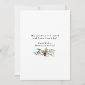 Waterverf dennenappel groen bruiloft foto feestdagenkaart (Achterkant)