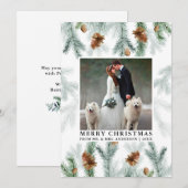 Waterverf dennenappel groen bruiloft foto feestdagenkaart (Voorkant / Achterkant)