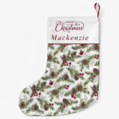 Waterverf dennenappels botanisch script kerst kleine kerstsok (Achterkant)