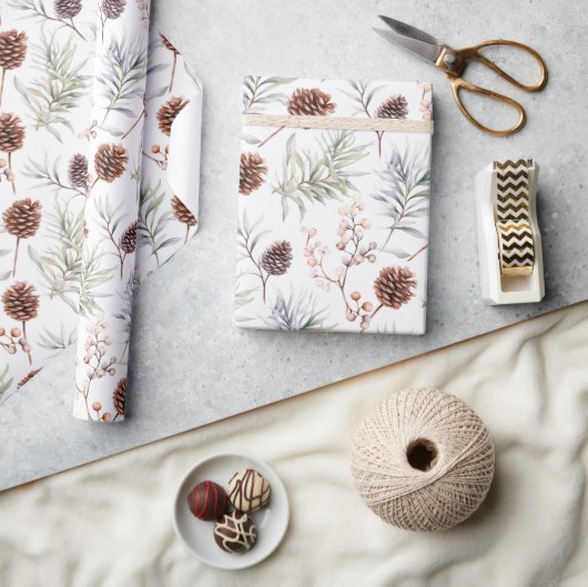 Waterverf dennenappels en takken met bessen cadeaupapier (Crafts)