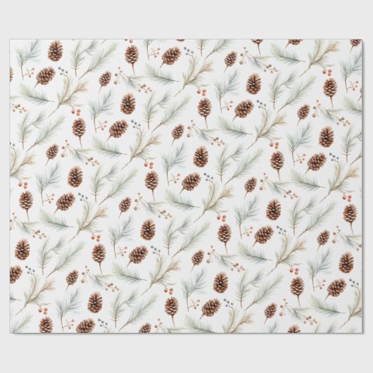 Waterverf dennenappels en takken met bessen cadeaupapier (Vlak)
